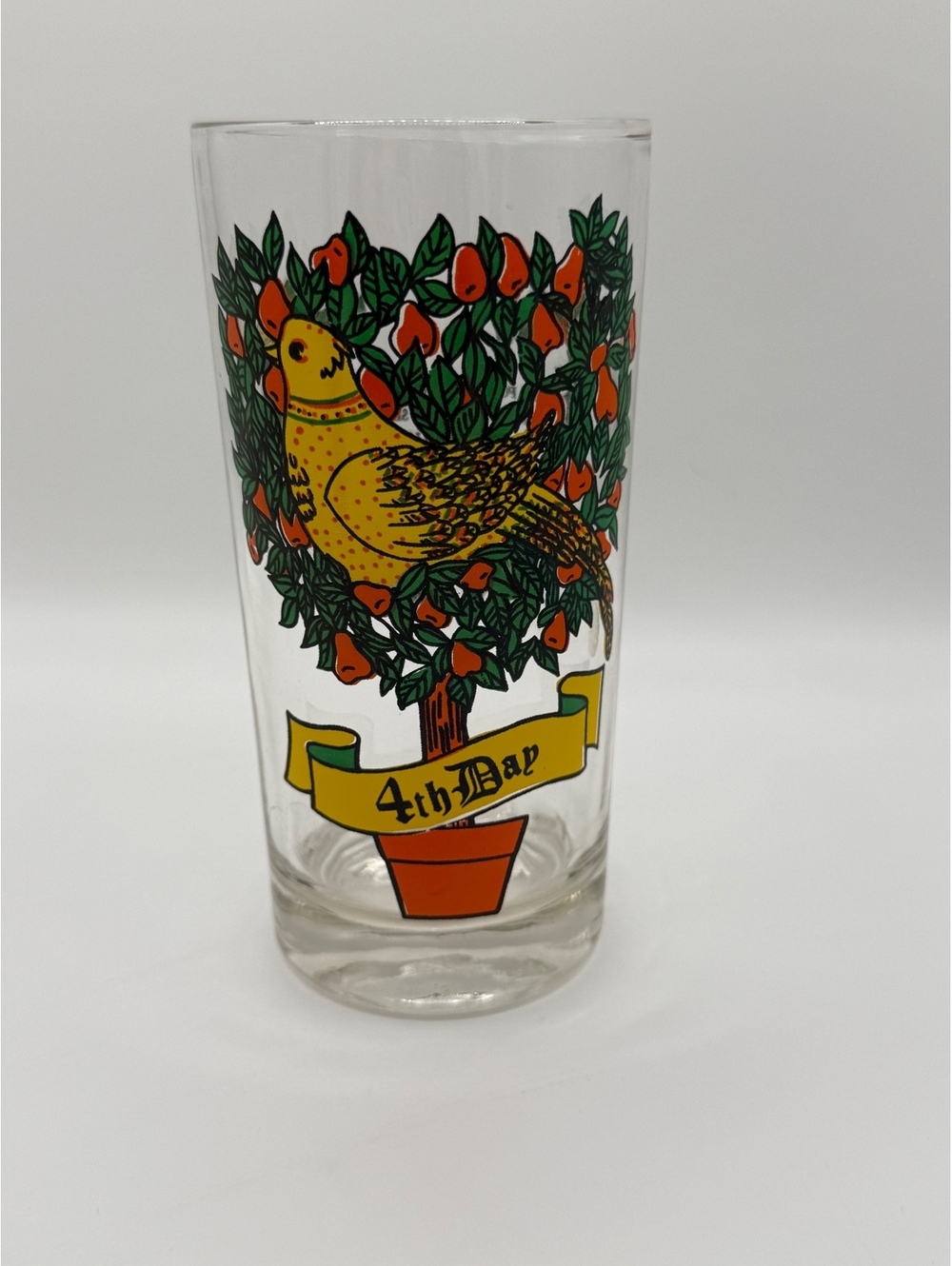 Vintage 12 Days of Christmas 4th Day Calling Birds Drinking Glass Tumbler